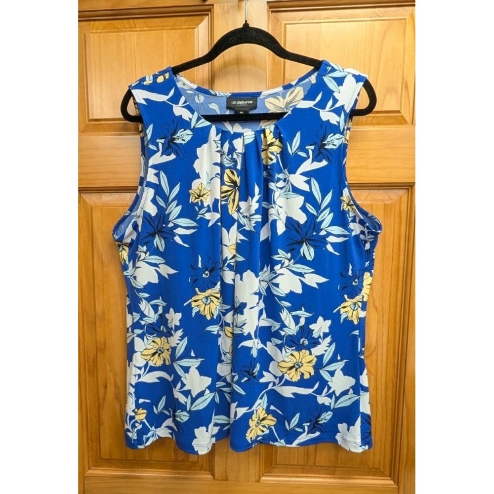 Liz Claiborn Career Women's XXL Sleeveless Blue Floral Liquid Knit Casual Work